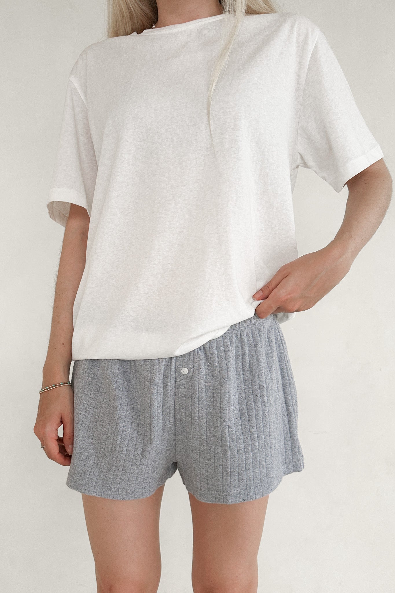 Daisy Pointelle Ribbed Knit Shorts - Neutral Ground