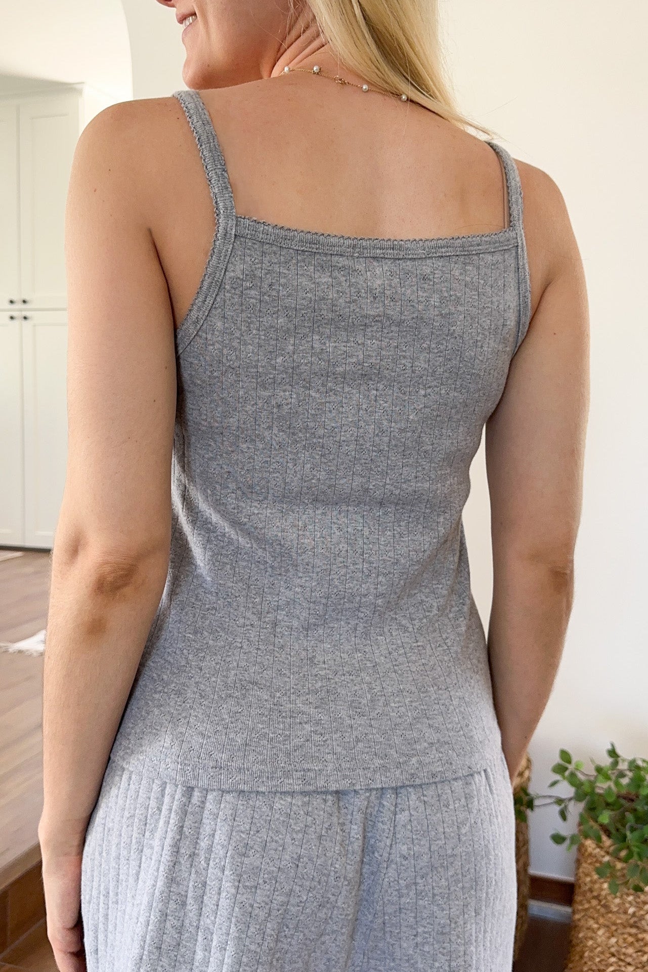 Daisy Pointelle Ribbed Knit Tank Top in Heather Grey - Neutral Ground