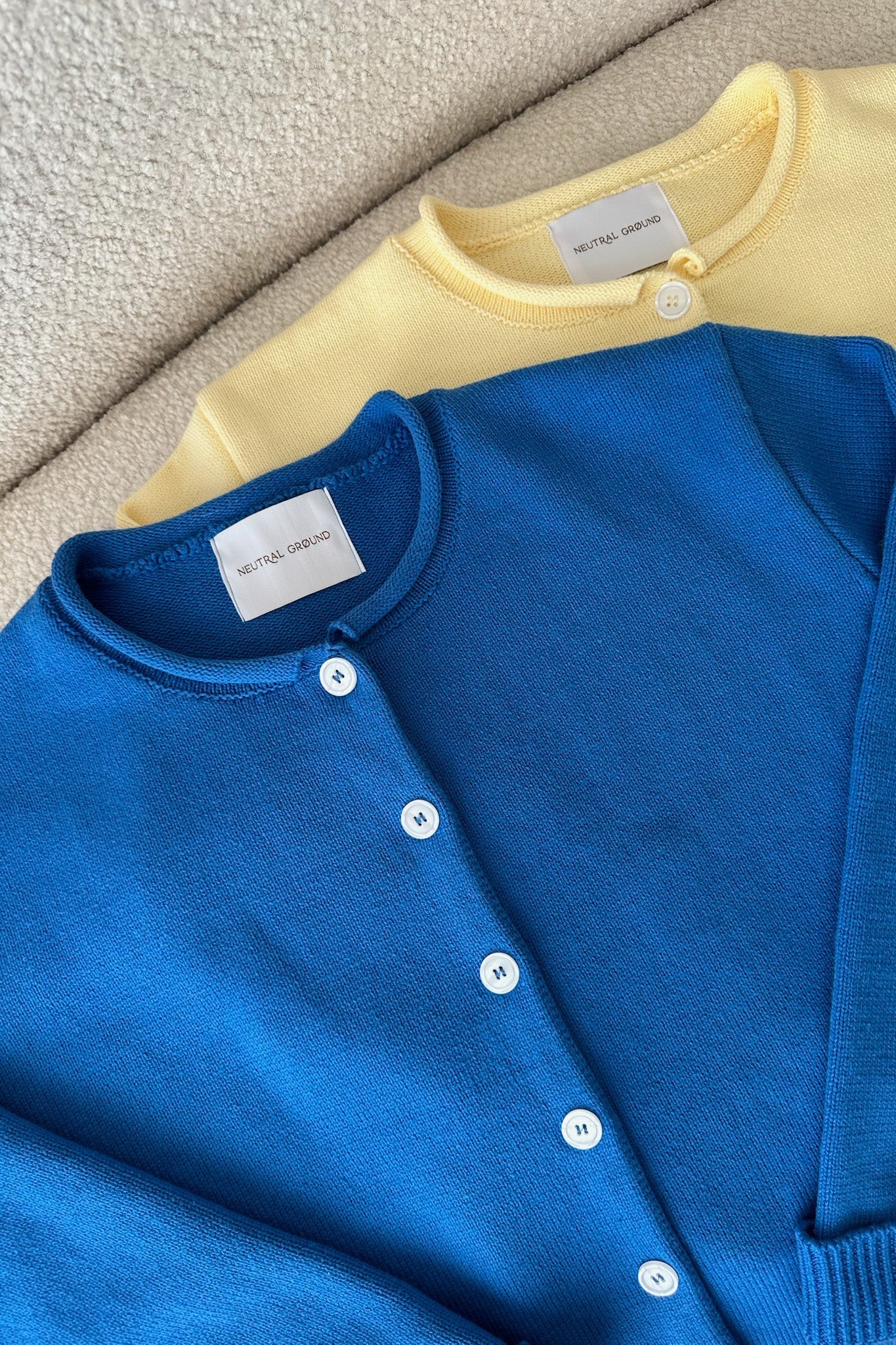 Daisy Rolled Neckline Button Up Cotton Cardigan in Royal - Neutral Ground