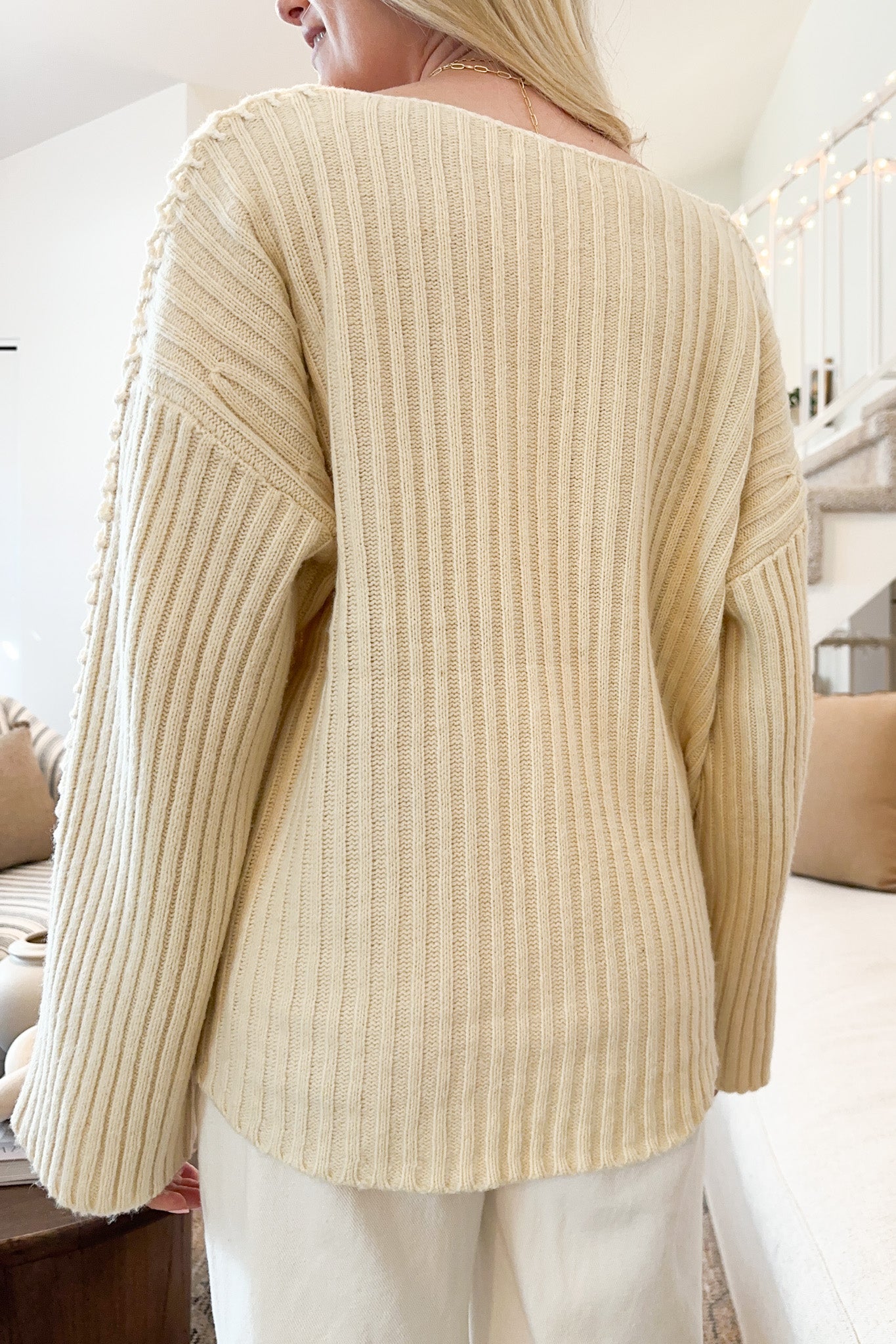 Daisy Stitch Details Knit Sweater in Natural - Neutral Ground