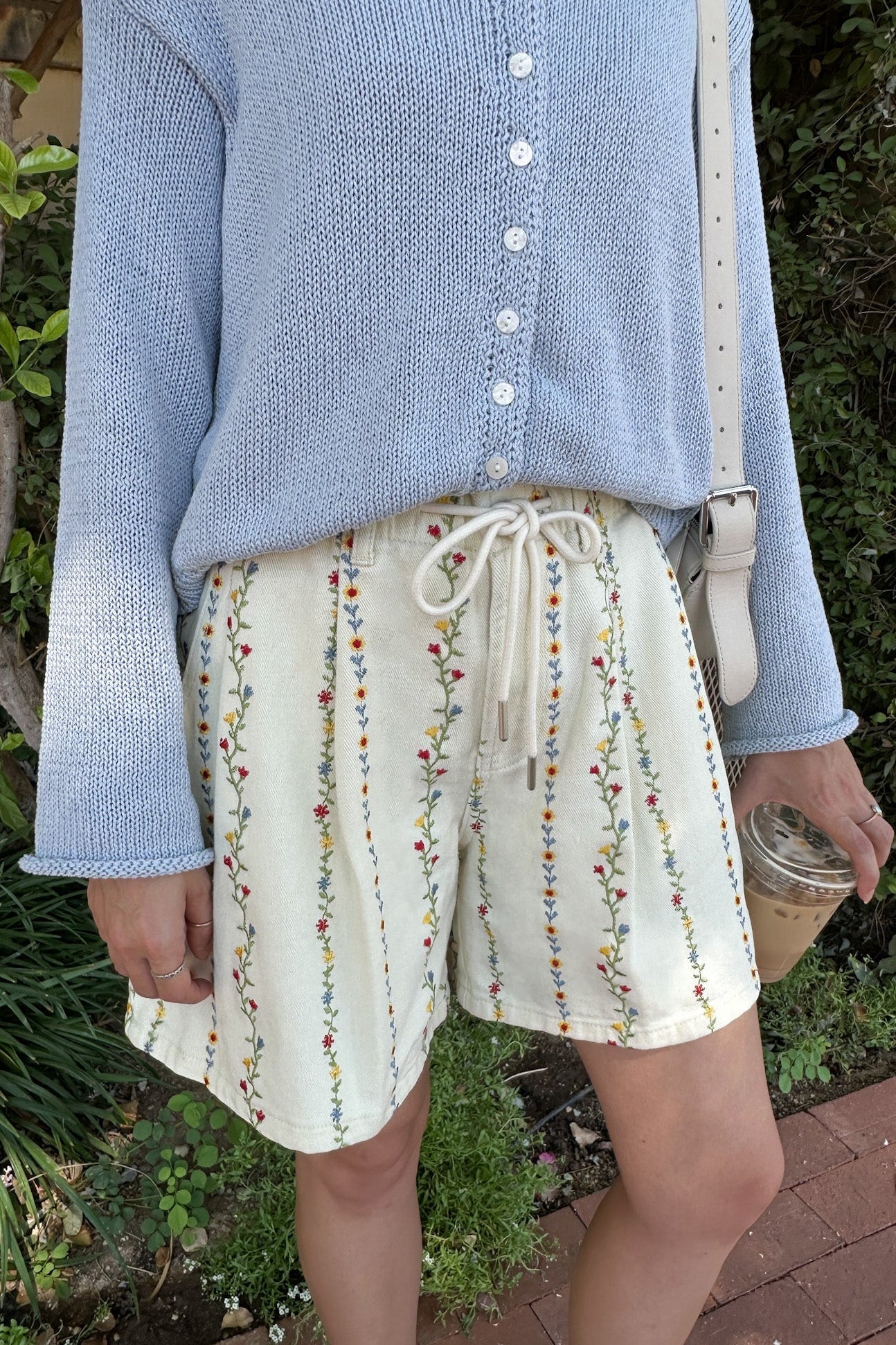 Daphne Cotton Floral Embroidered Shorts - Neutral Ground