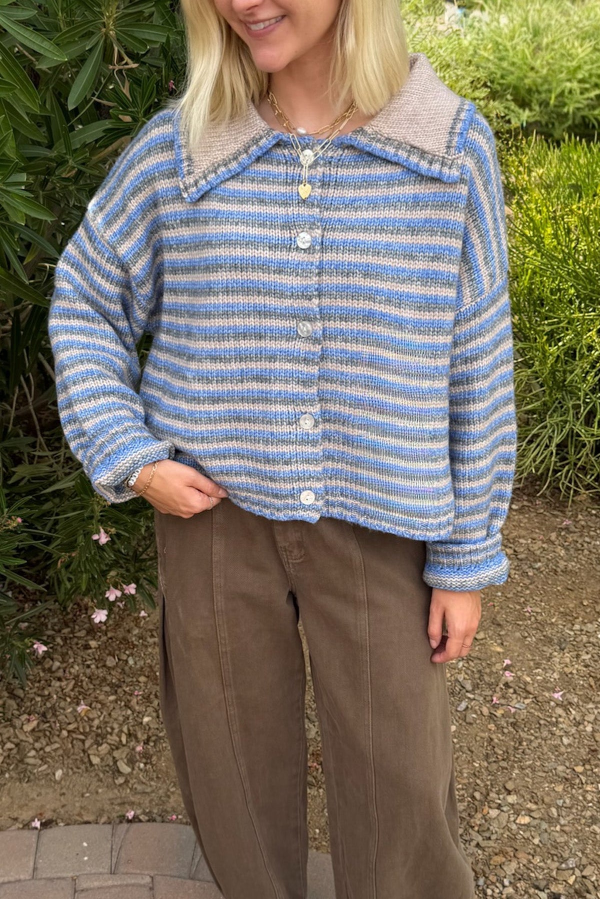 Daydream Striped Collared Knit Cardigan - Neutral Ground