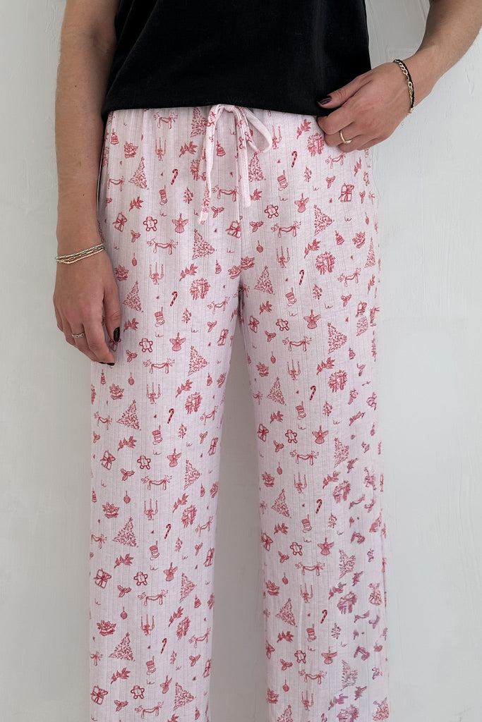 Deck The Halls Holiday Pattern Pants in Candy Red - Neutral Ground