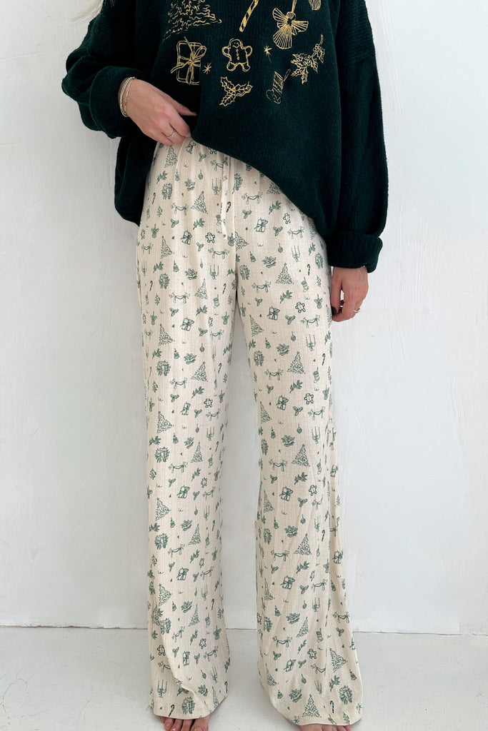 Deck The Halls Holiday Pattern Pants in Forrest Green - Neutral Ground