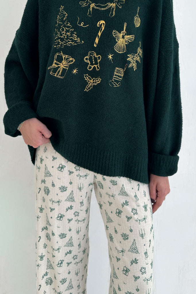 Deck The Halls Holiday Pattern Pants in Forrest Green - Neutral Ground