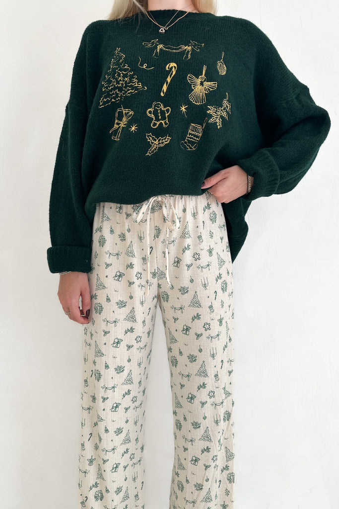 Deck The Halls Holiday Pattern Pants in Forrest Green - Neutral Ground