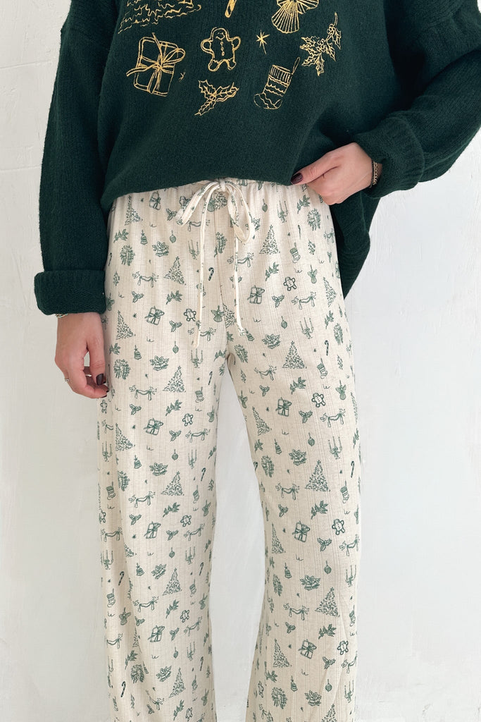 Deck The Halls Holiday Pattern Pants in Forrest Green - Neutral Ground