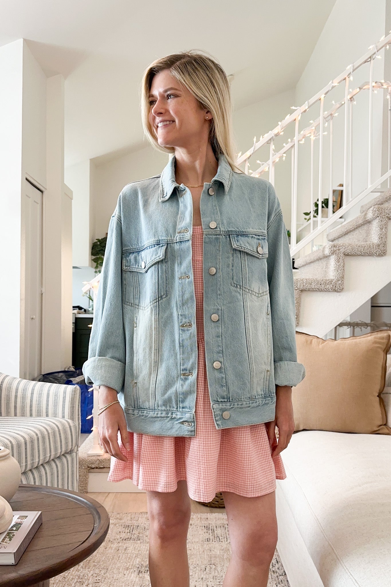 Delilah Gingham Mini Dress - Neutral Ground