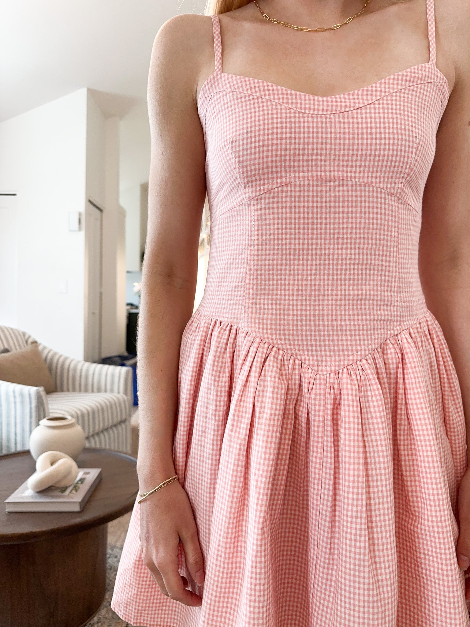 Delilah Gingham Mini Dress - Neutral Ground