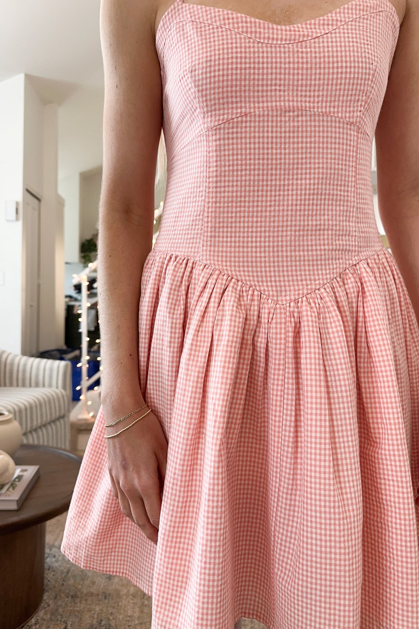 Delilah Gingham Mini Dress - Neutral Ground