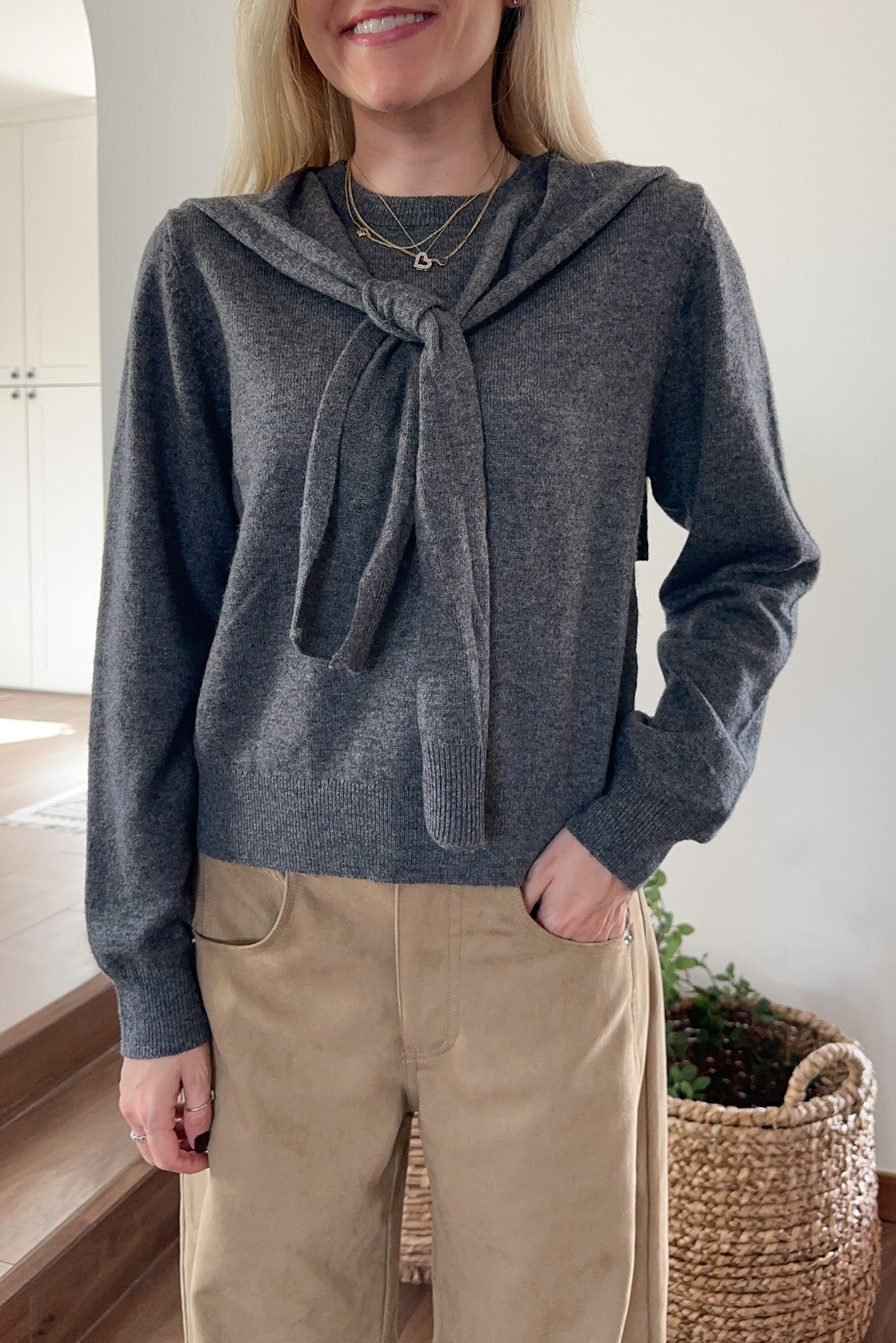 Delilah Round Neck Twofer Pullover Sweater - Neutral Ground