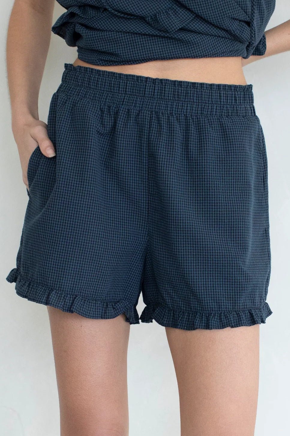 Dolly Gingham Ruffle Hem Shorts - Neutral Ground