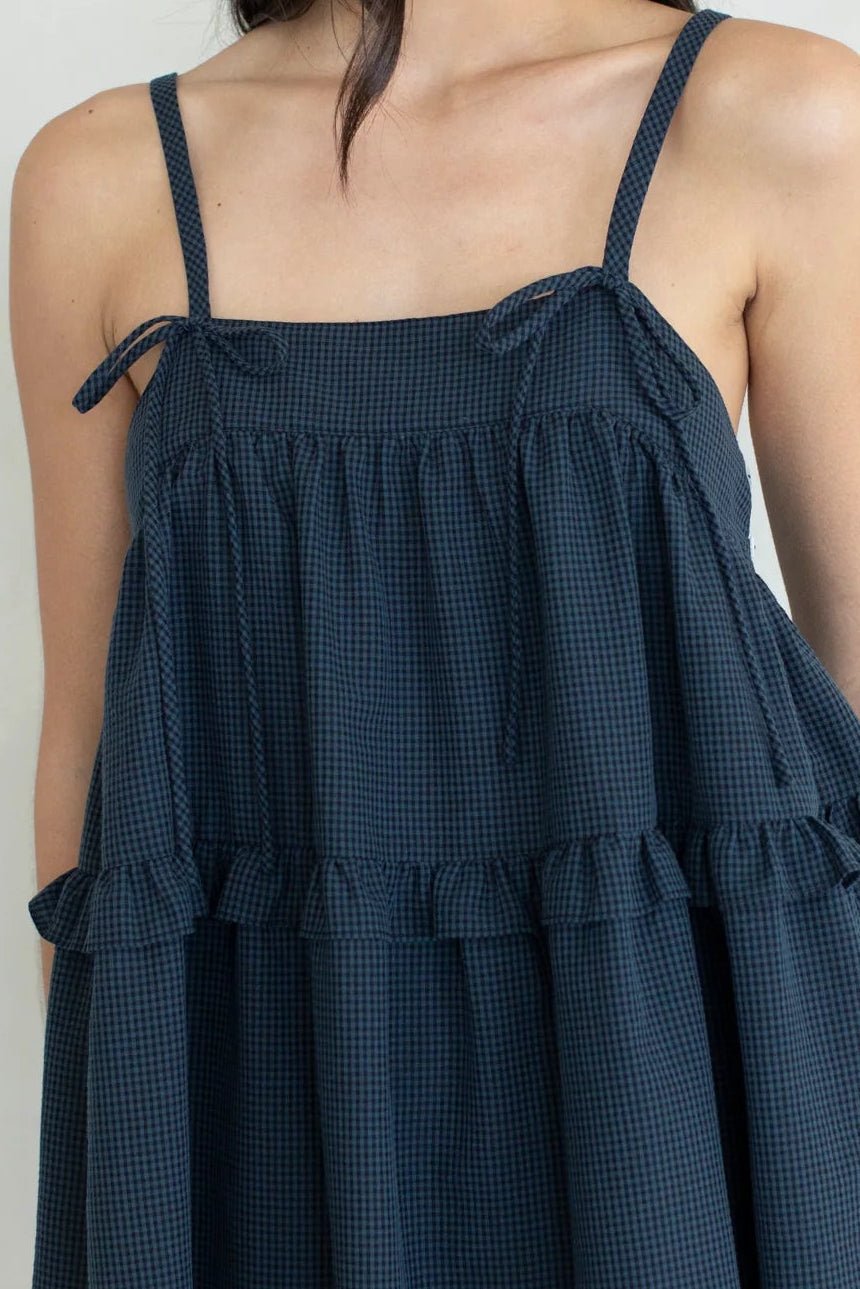 Dolly Gingham Ruffle Trim Tunic - Style Top - Neutral Ground