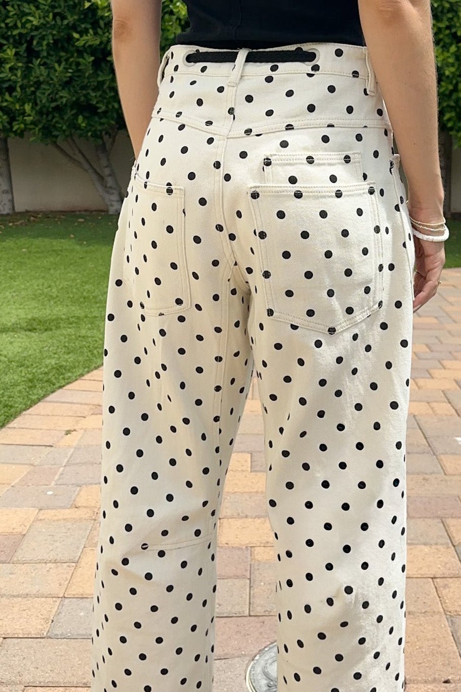 Dottie Polka Dot Relaxed Fit Denim Barrel Jeans - Neutral Ground