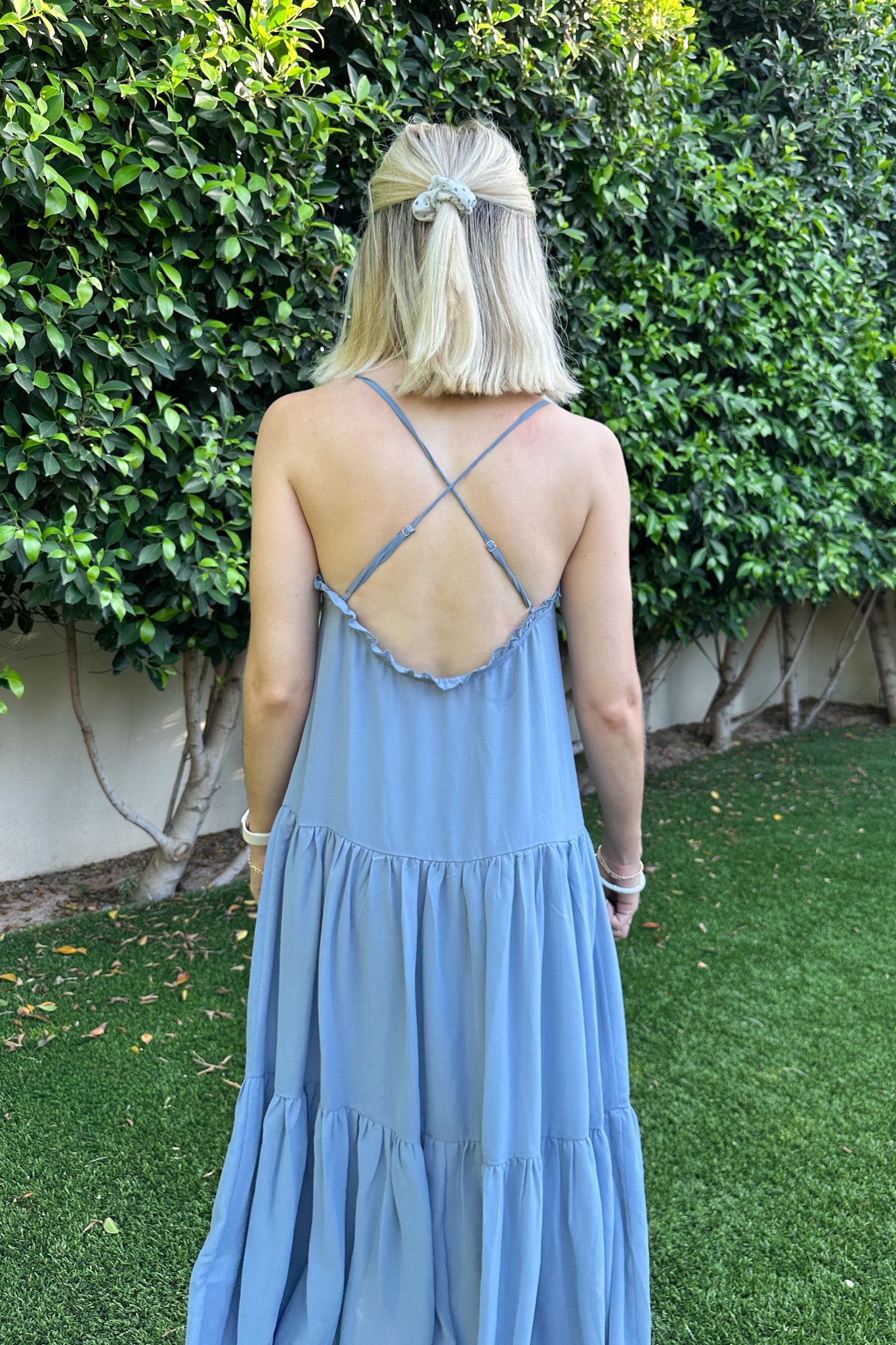 Dove Romantic Dusty Blue Tiered Midi Dress - Neutral Ground