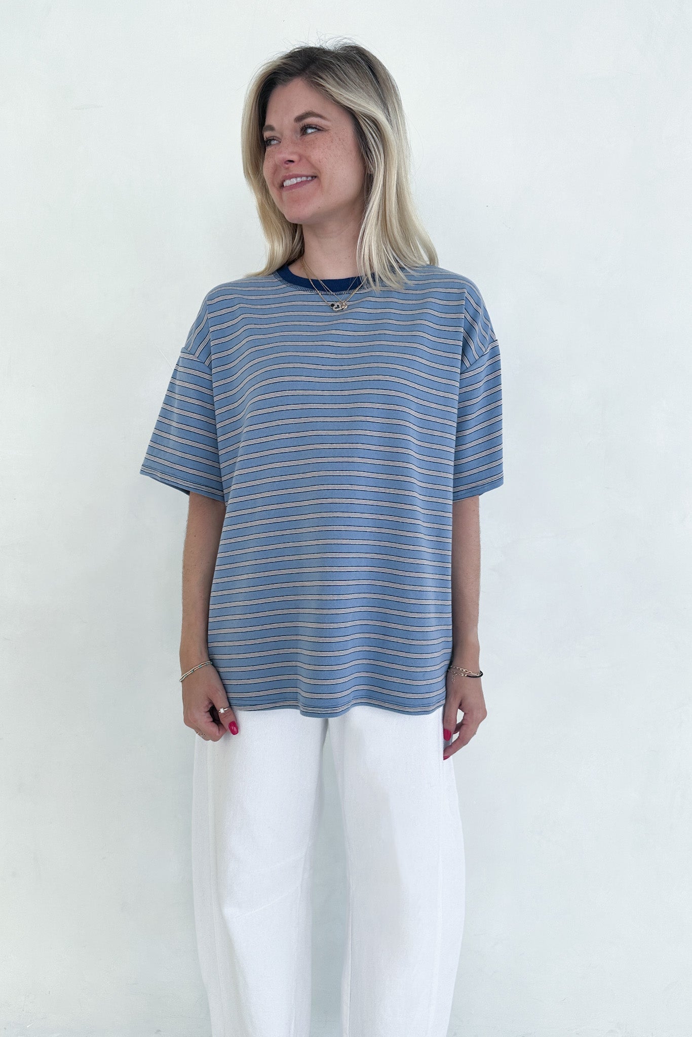 Dylan Blue Striped Cotton Tee - Neutral Ground