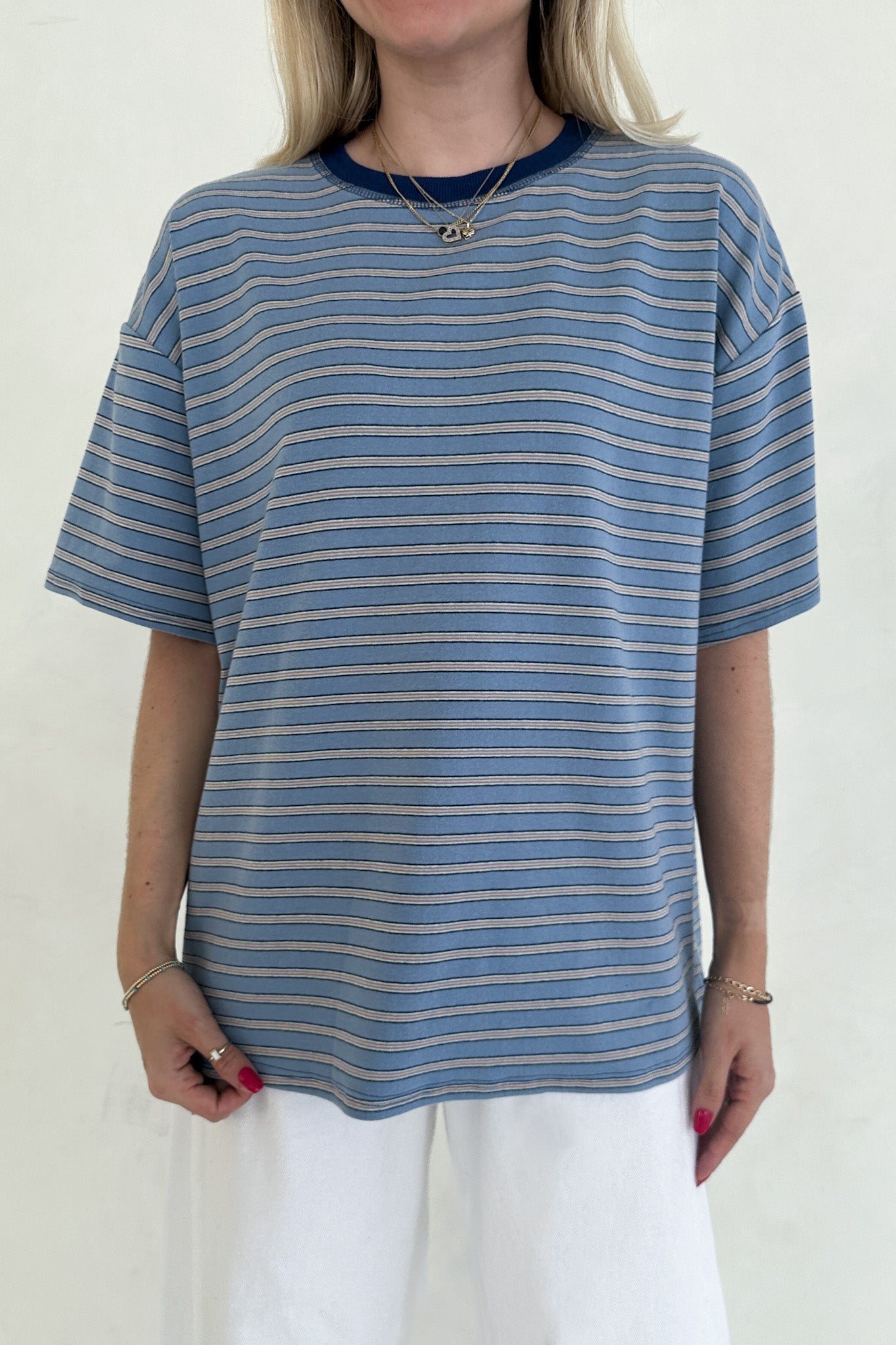 Dylan Blue Striped Cotton Tee - Neutral Ground
