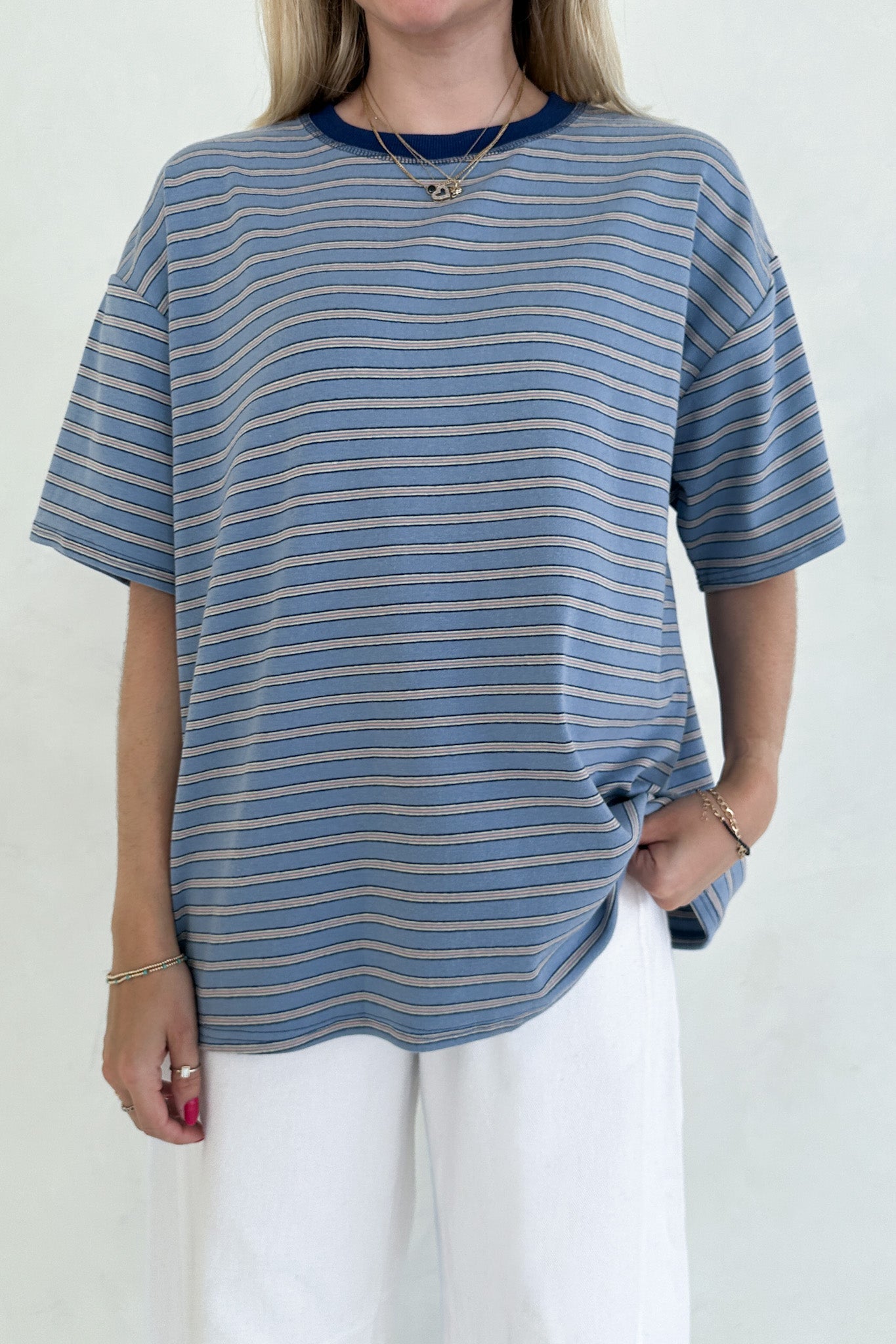 Dylan Blue Striped Cotton Tee - Neutral Ground