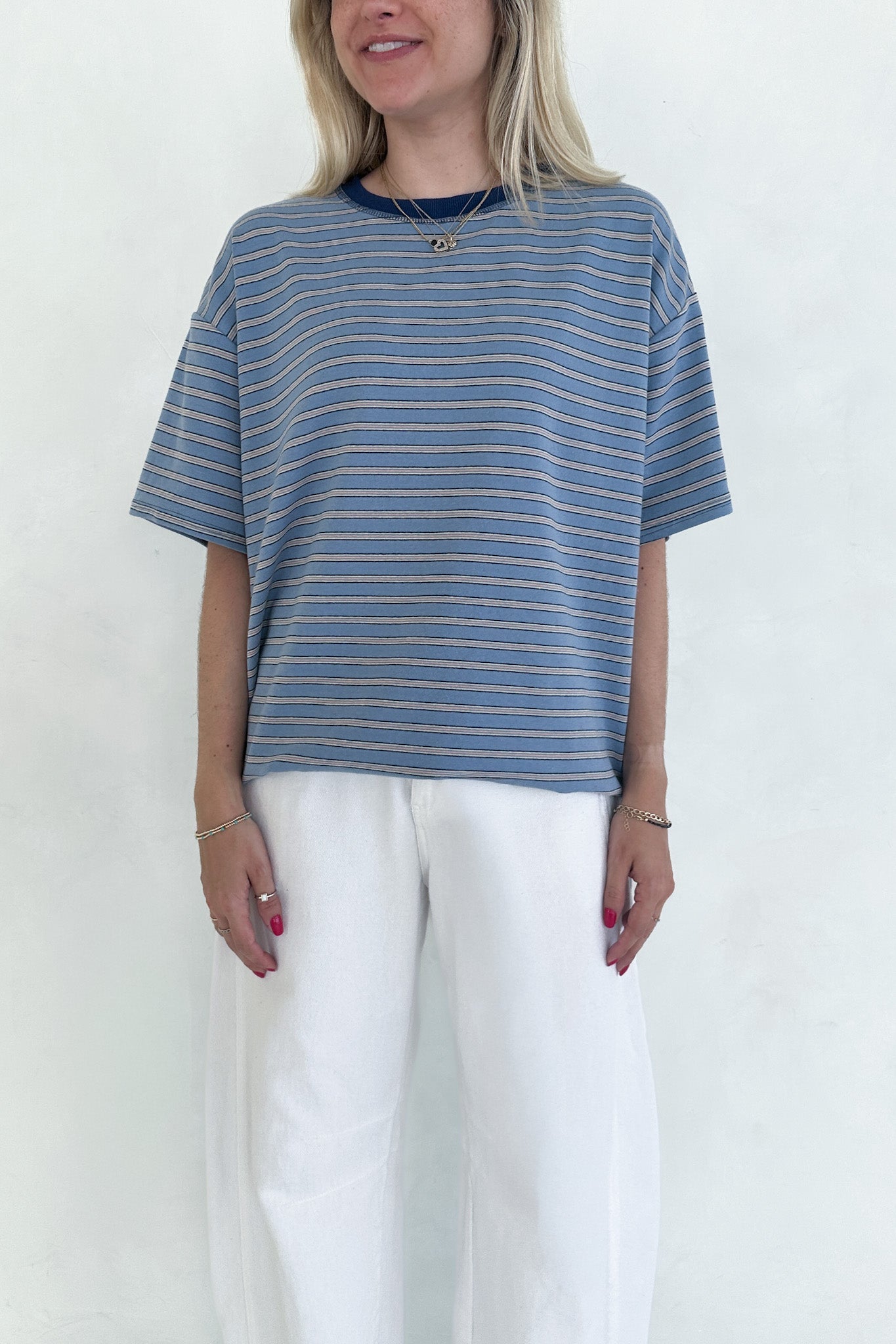 Dylan Blue Striped Cotton Tee - Neutral Ground