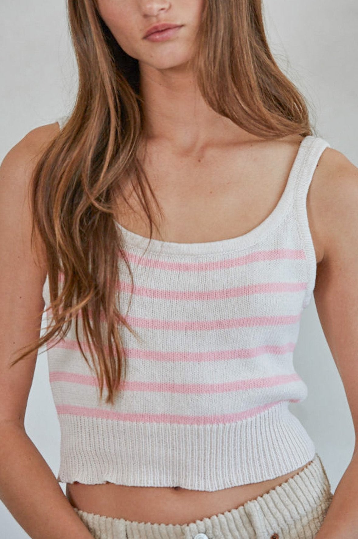 Ella Striped Knit Tank Top - Neutral Ground