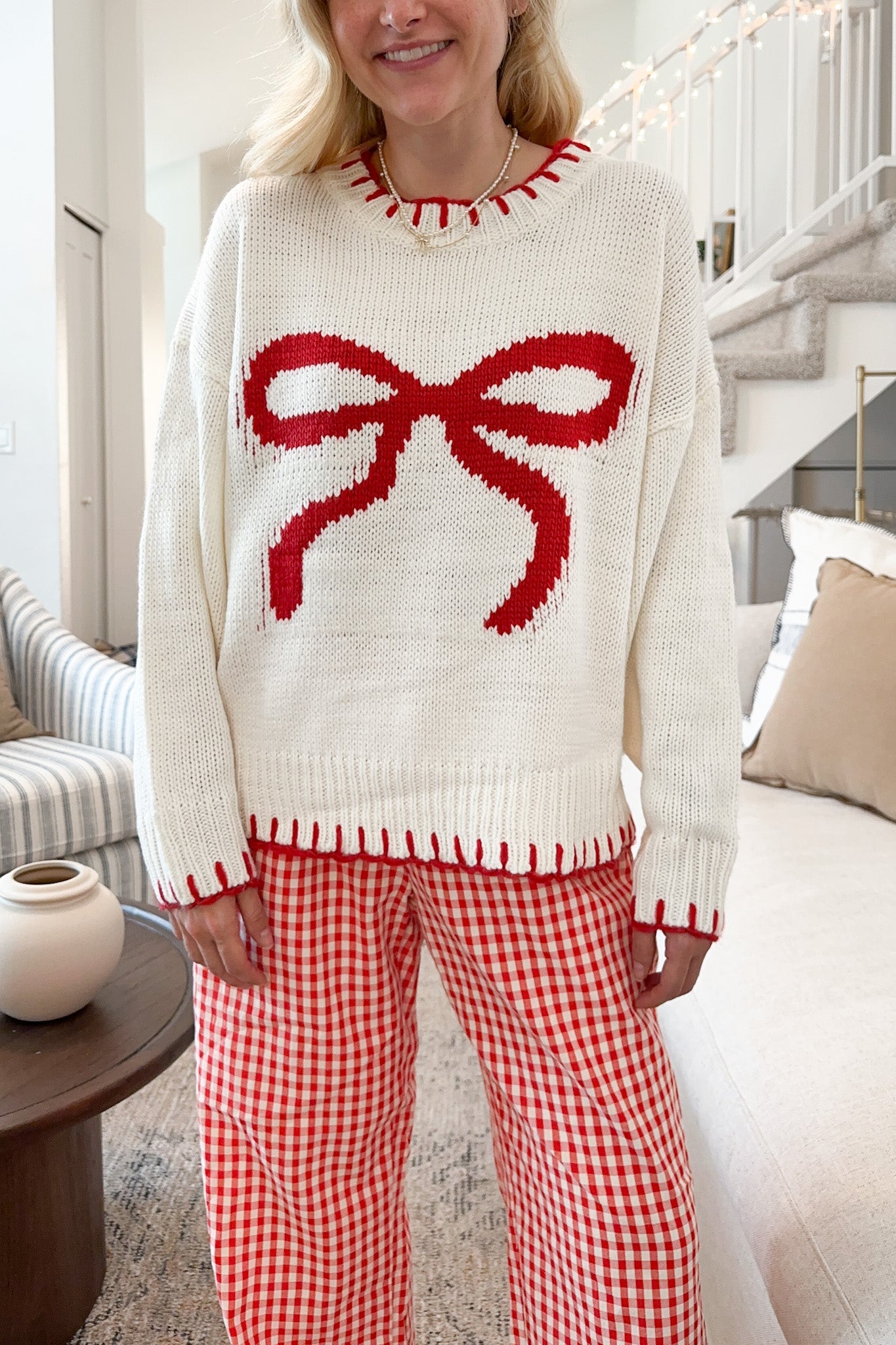 Eloise Giant Ribbon Sweater in Holiday Cream - Neutral Ground