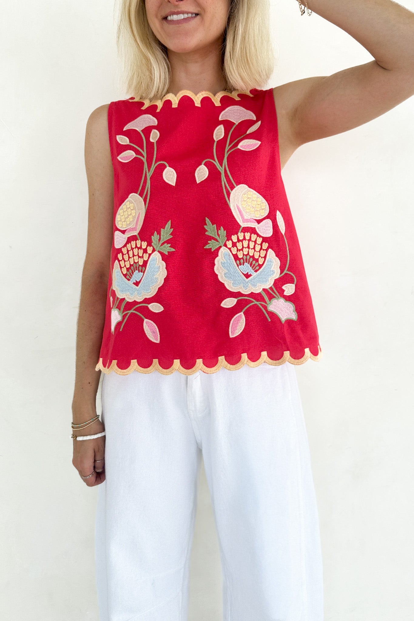 Eloise Sleeveless Floral Embroidered Top in Raspberry - Neutral Ground