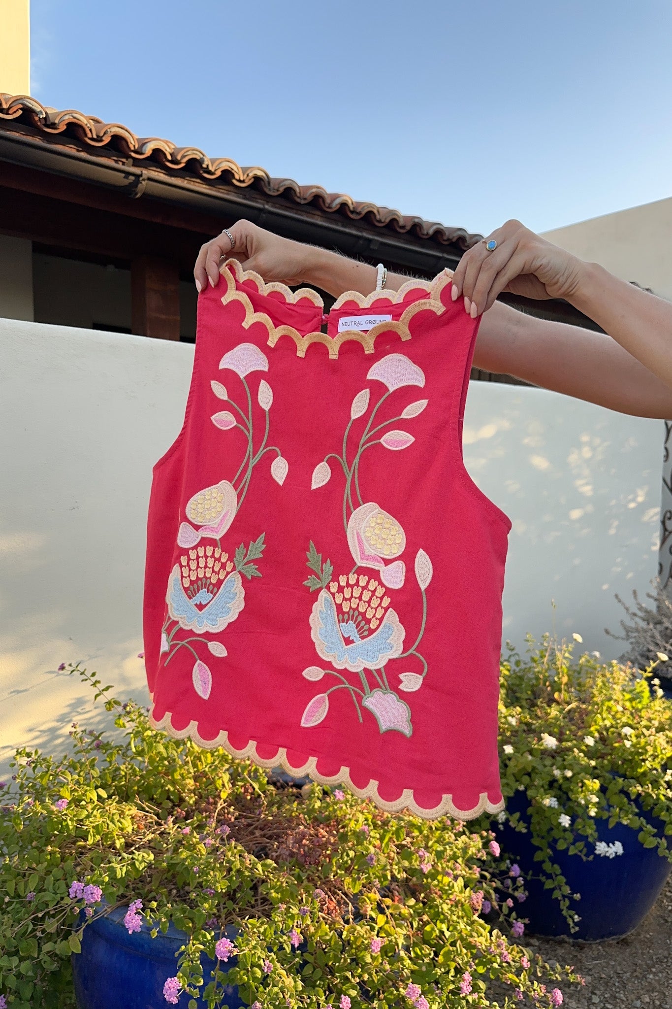 Eloise Sleeveless Floral Embroidered Top in Raspberry - Neutral Ground