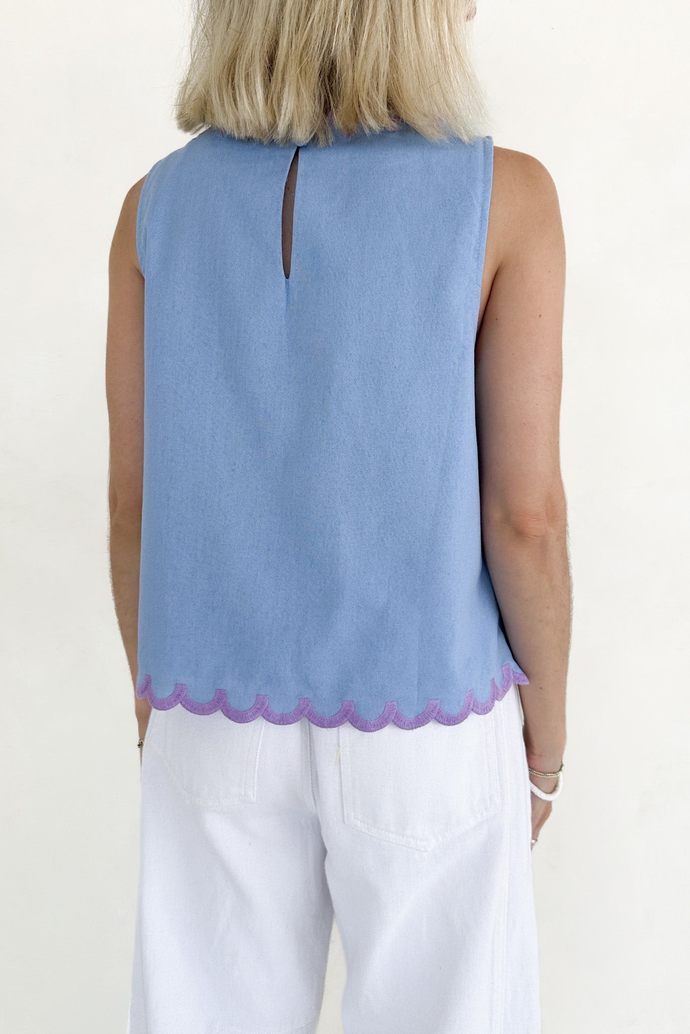 Eloise Sleeveless Floral Embroidered Top in Sky Blue - Neutral Ground