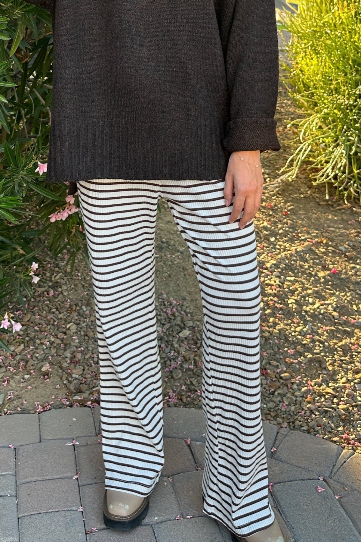Elsewhere Cotton Striped Knit Pants - Neutral Ground