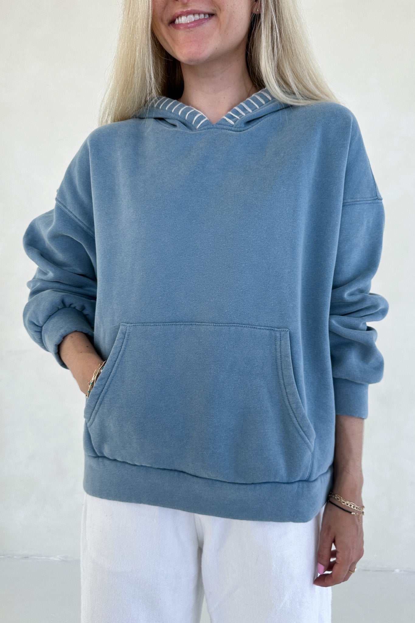 Emma Vintage Washed Embroidered Fleece Hoodie - Neutral Ground