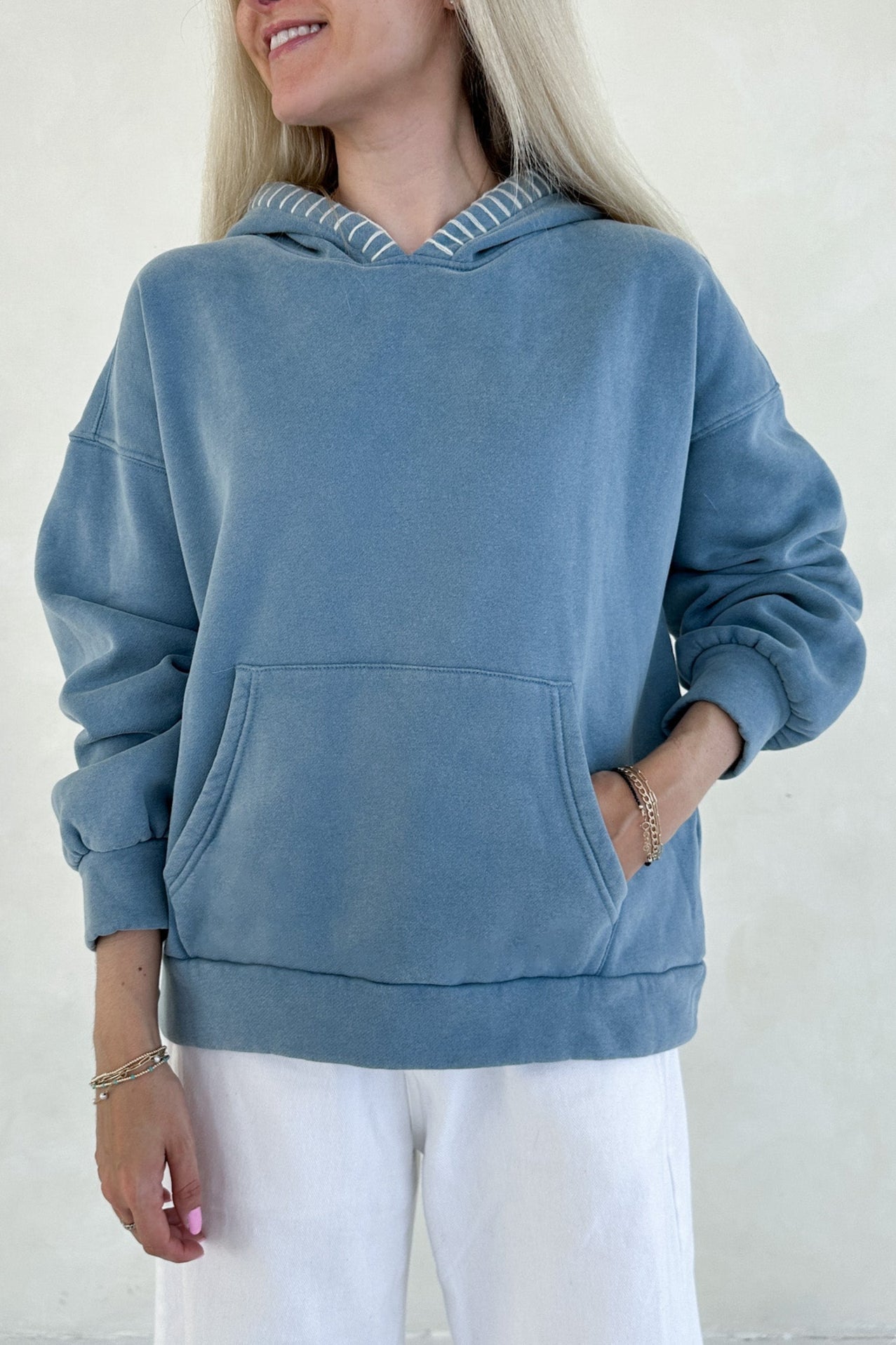 Emma Vintage Washed Embroidered Fleece Hoodie - Neutral Ground