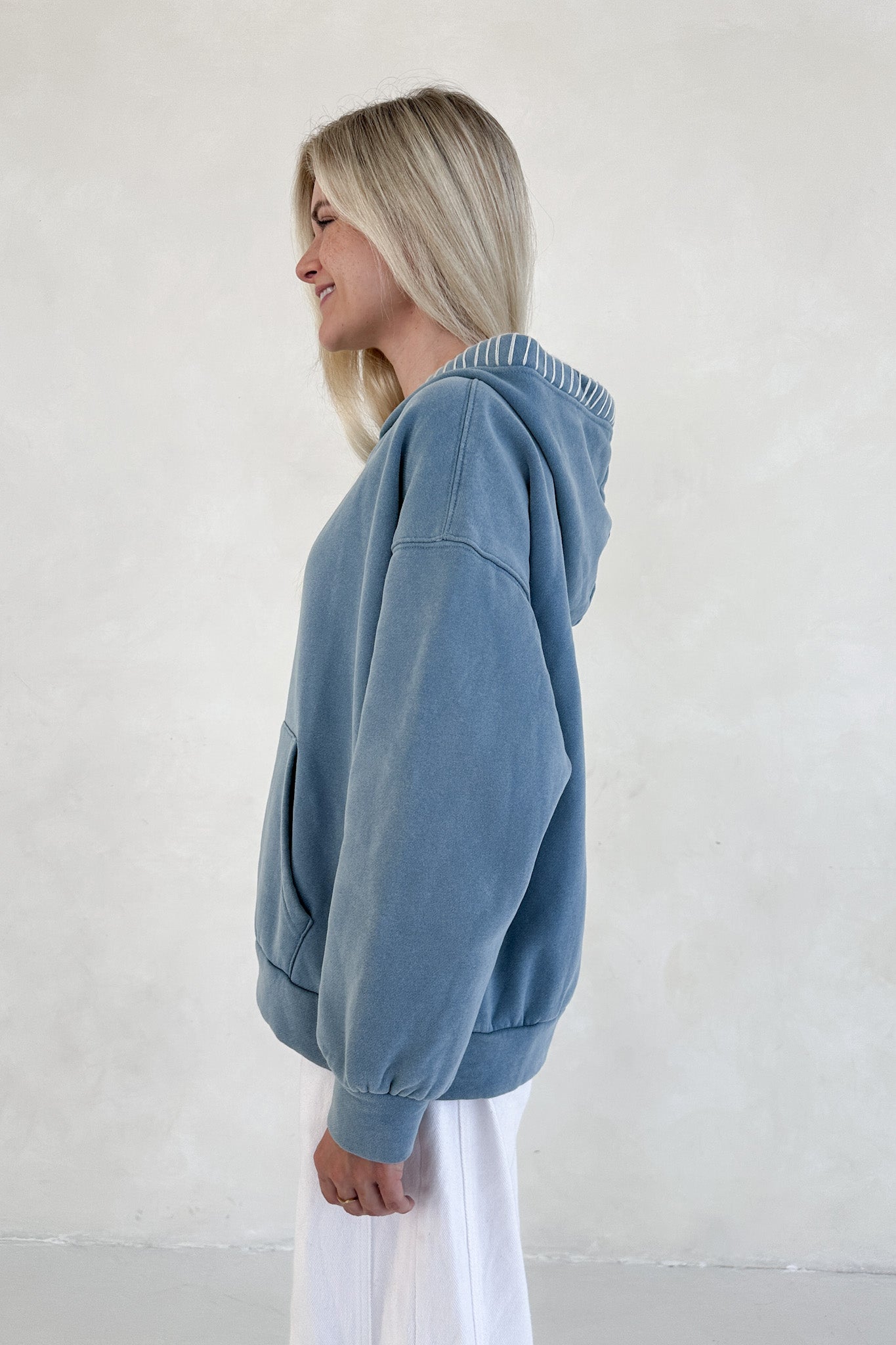 Emma Vintage Washed Embroidered Fleece Hoodie - Neutral Ground