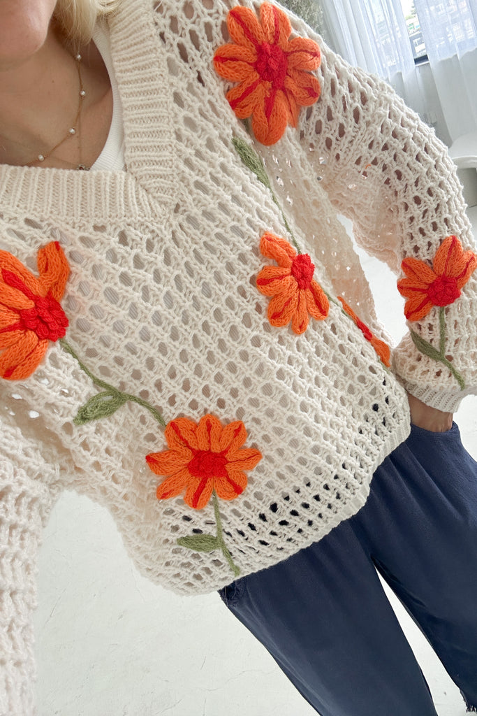 Emmy Crochet Floral Sweater - Neutral Ground