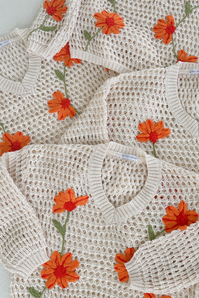 Emmy Crochet Floral Sweater - Neutral Ground
