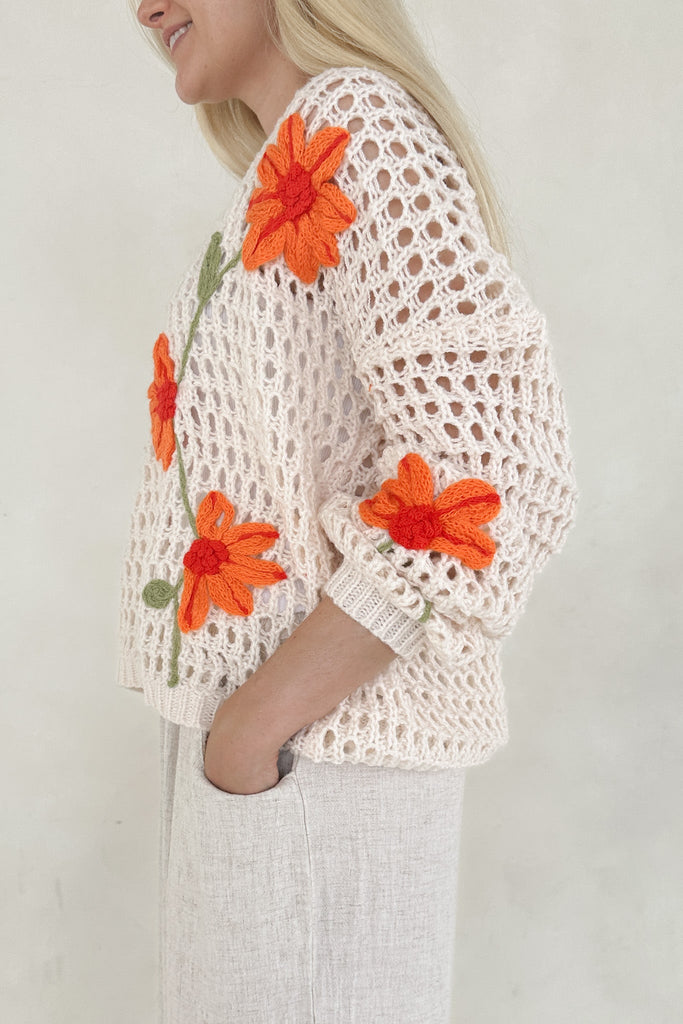 Emmy Crochet Floral Sweater - Neutral Ground