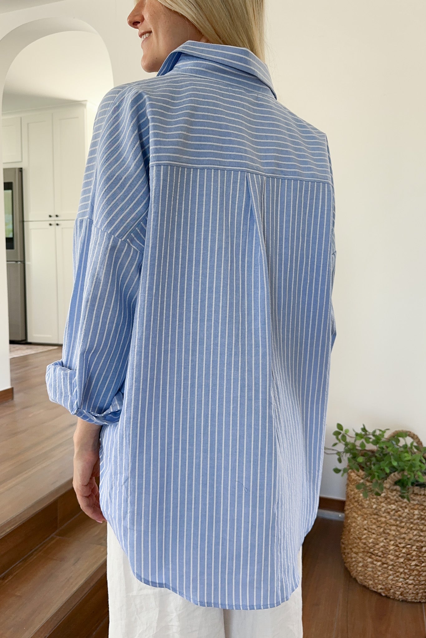 Estelle Striped Button Down in Blue and White - Neutral Ground