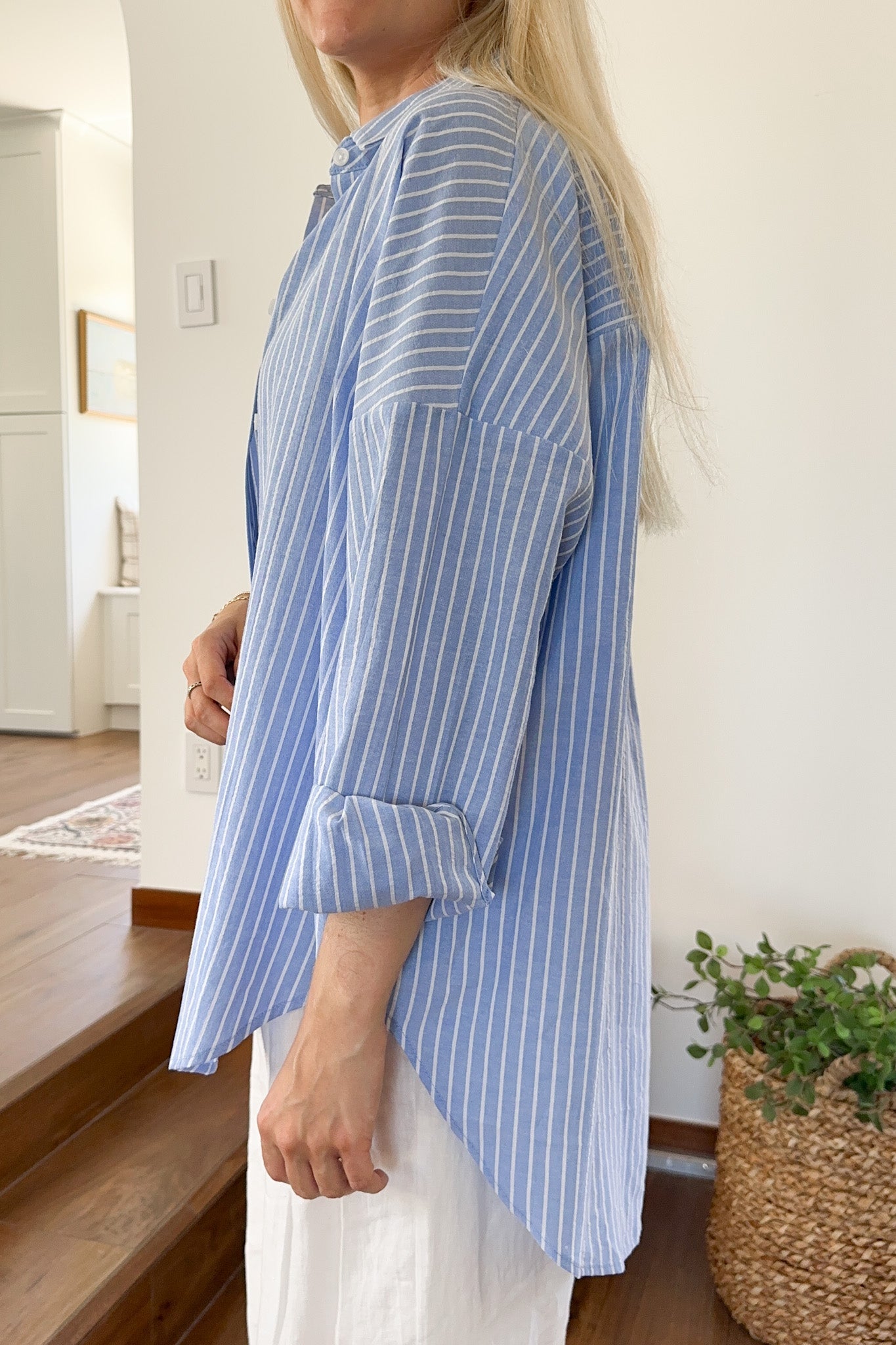 Estelle Striped Button Down in Blue and White - Neutral Ground
