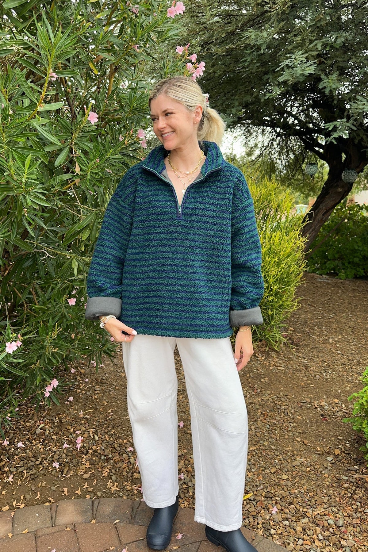 Evergreen Striped Sherpa Quarter Zip Pullover - Neutral Ground