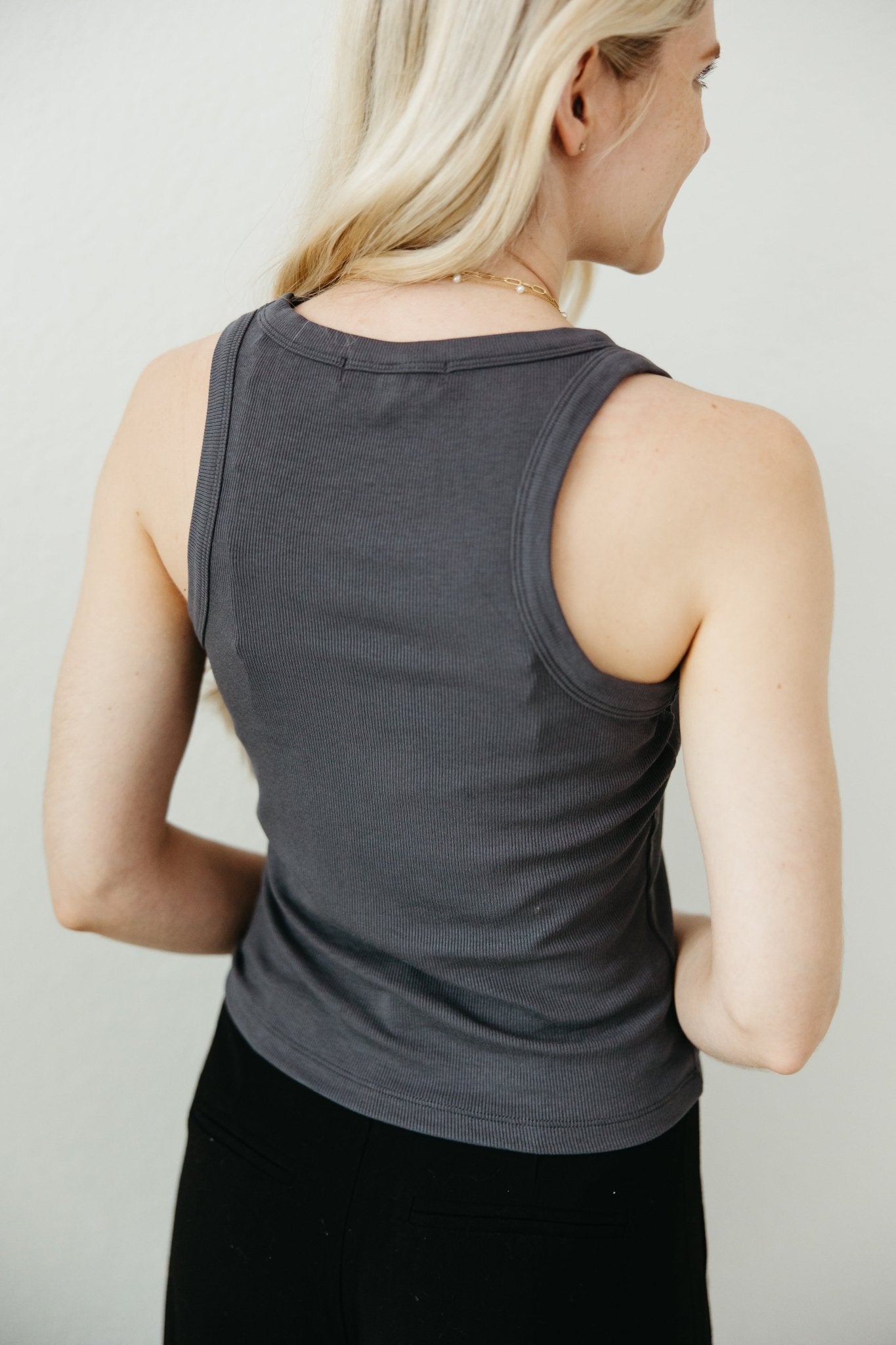 Everly Ribbed Knit Tank Top in Charcoal - Neutral Ground