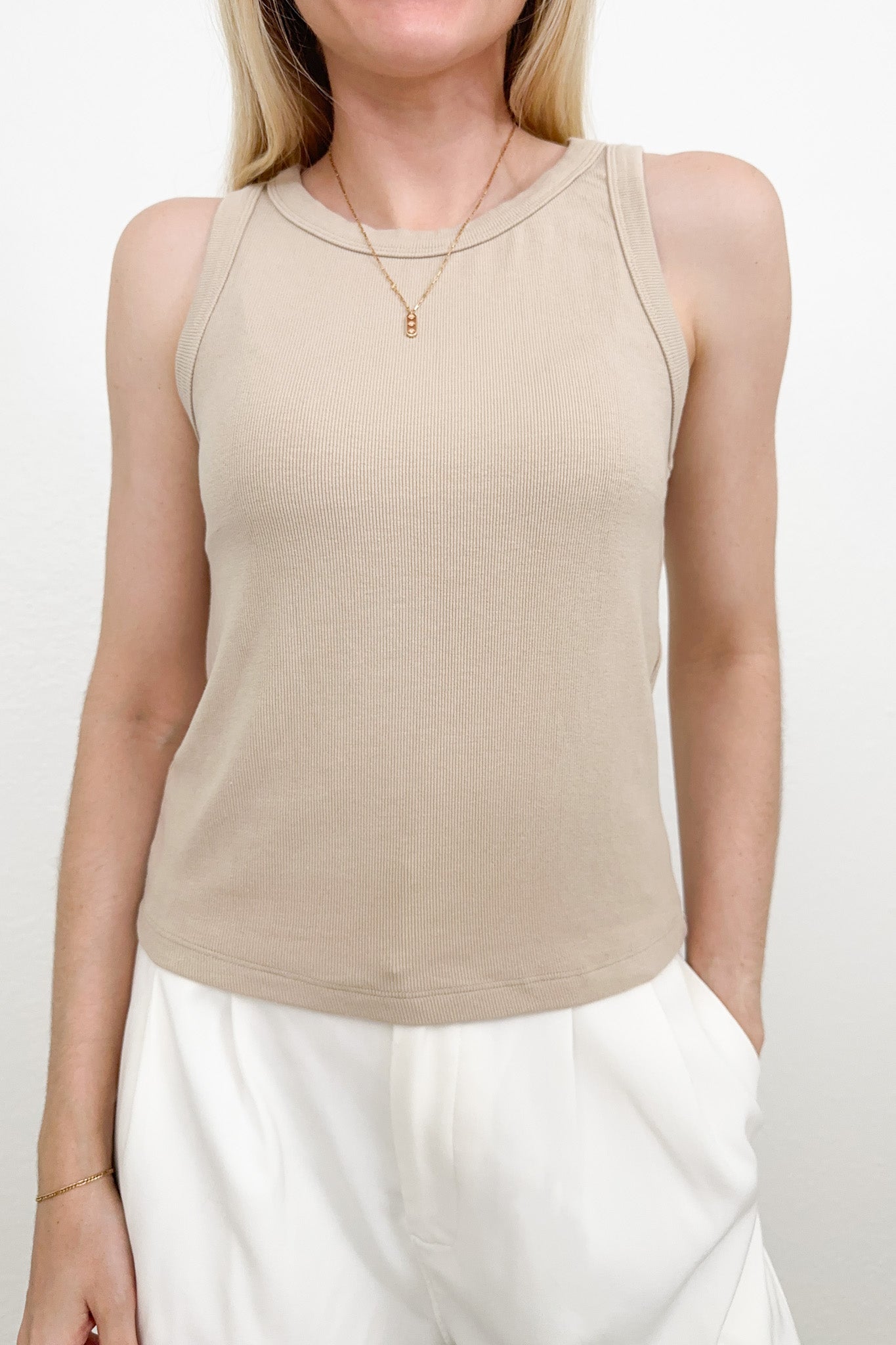 Everly Ribbed Knit Tank Top in Tan - Neutral Ground