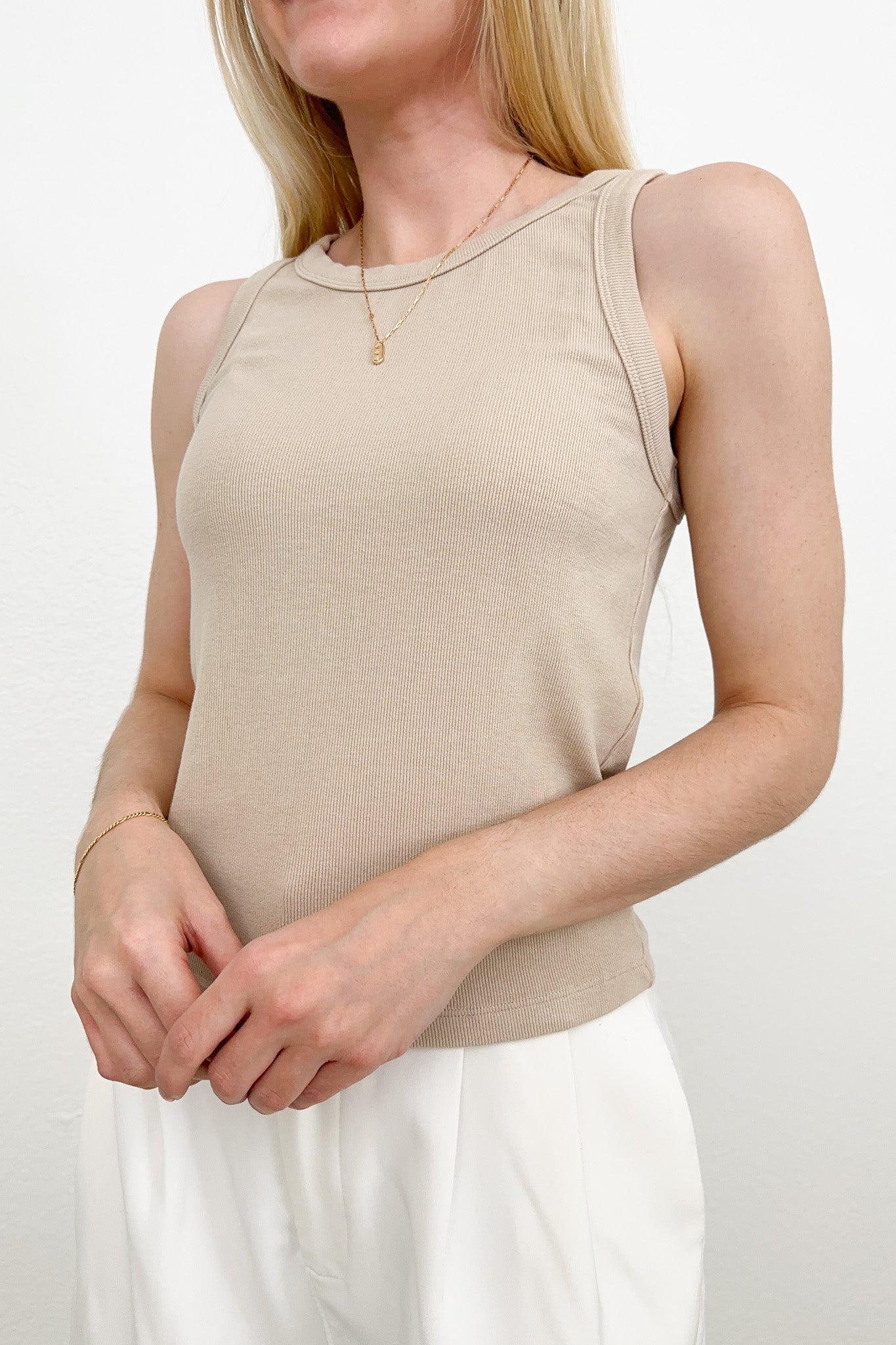 Everly Ribbed Knit Tank Top in Tan - Neutral Ground