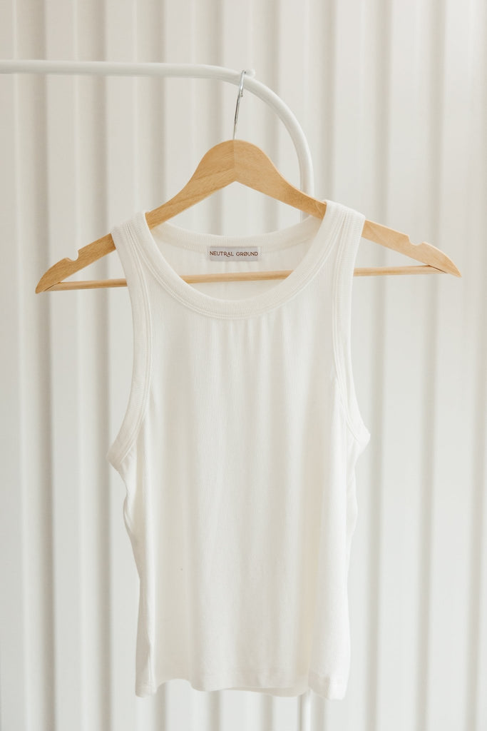 Everly Ribbed Knit Tank Top in White - Neutral Ground