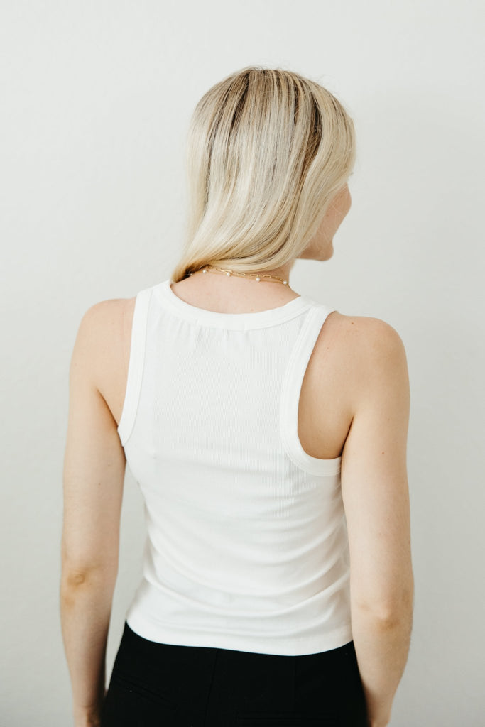 Everly Ribbed Knit Tank Top in White - Neutral Ground