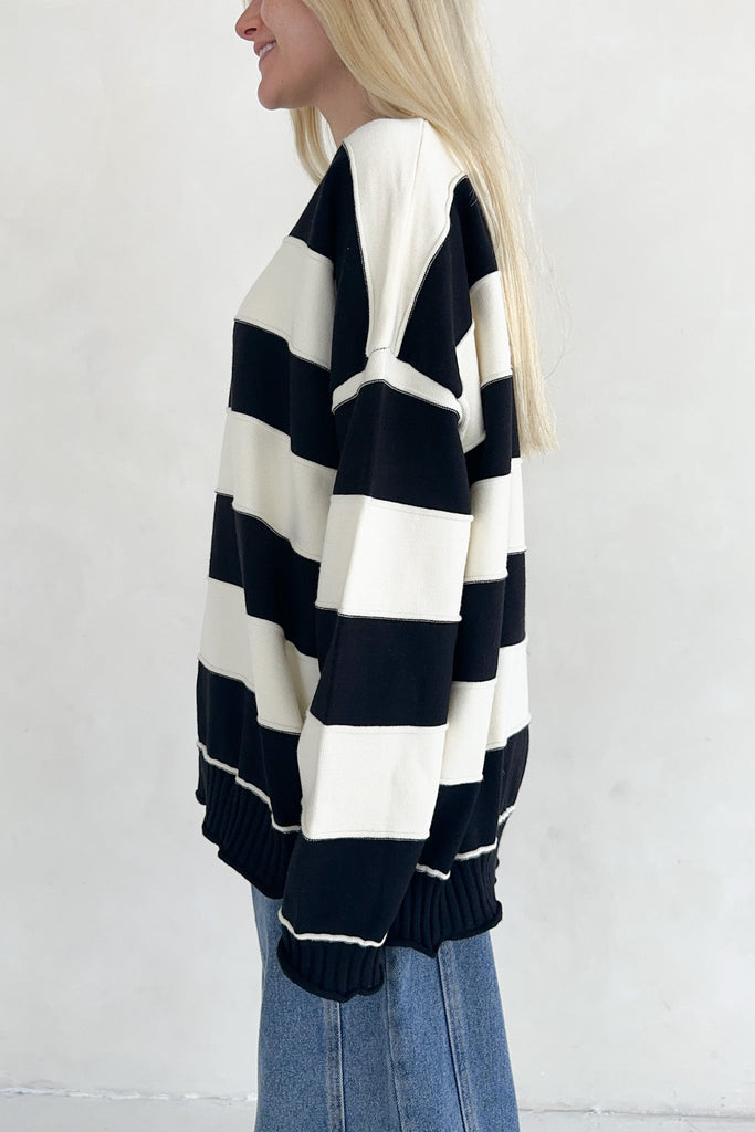Evermore Striped Pullover Sweater in Black - Neutral Ground