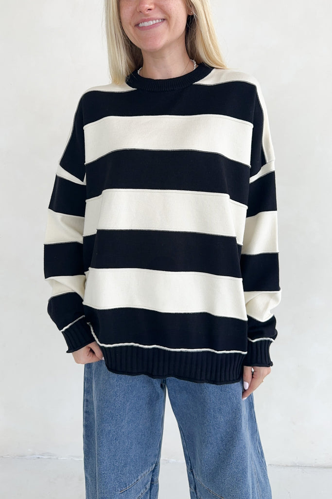 Evermore Striped Pullover Sweater in Black - Neutral Ground