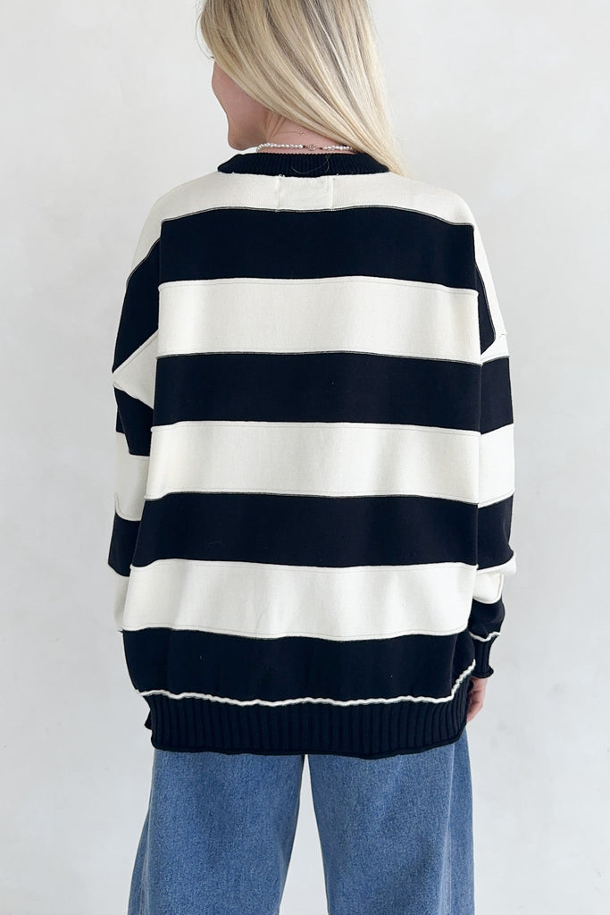 Evermore Striped Pullover Sweater in Black - Neutral Ground