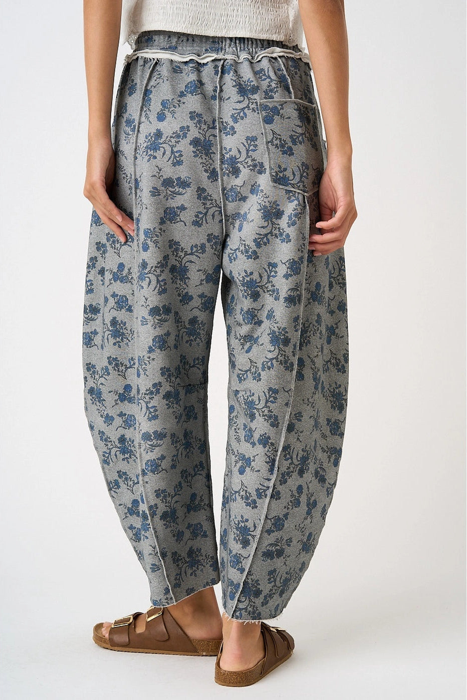 Willa Floral Barrel Pants in Grey