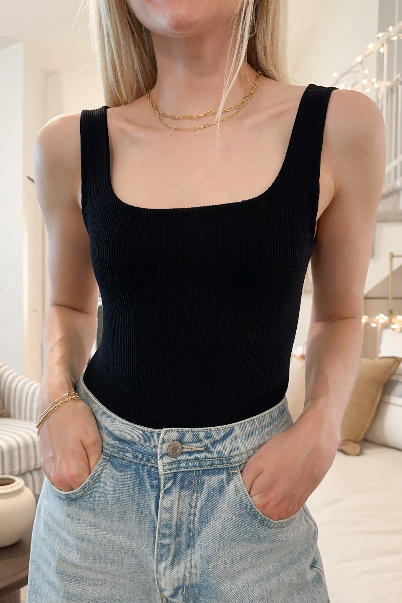 Faire and Square Seamless Bodysuit in Black - Neutral Ground