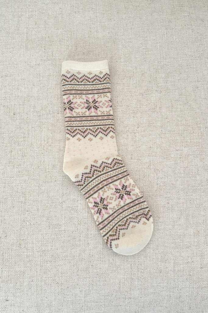 Faire Isle Cashmere Blend Crew Socks in Natural - Neutral Ground