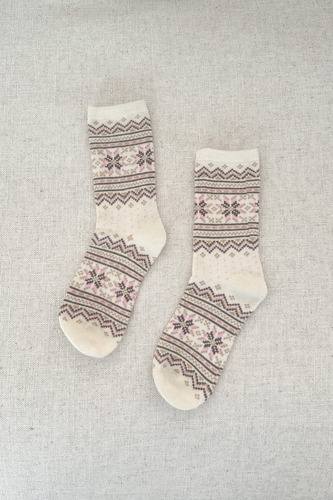 Faire Isle Cashmere Blend Crew Socks in Natural - Neutral Ground